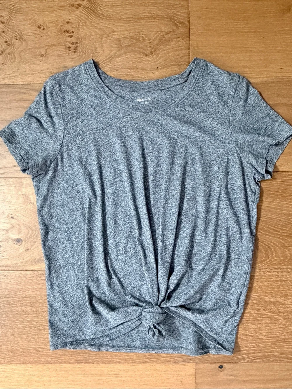 Madewell Front Knot Short Sleeve Tee Heather Grey Tie Hem Casual Top Medium EUC